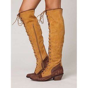 NIB JEFFREY CAMPBELL FOR FREE PEOPLE LEATHER  JOE BOOT IN BROWN/MUSTARD, SIZE 6
